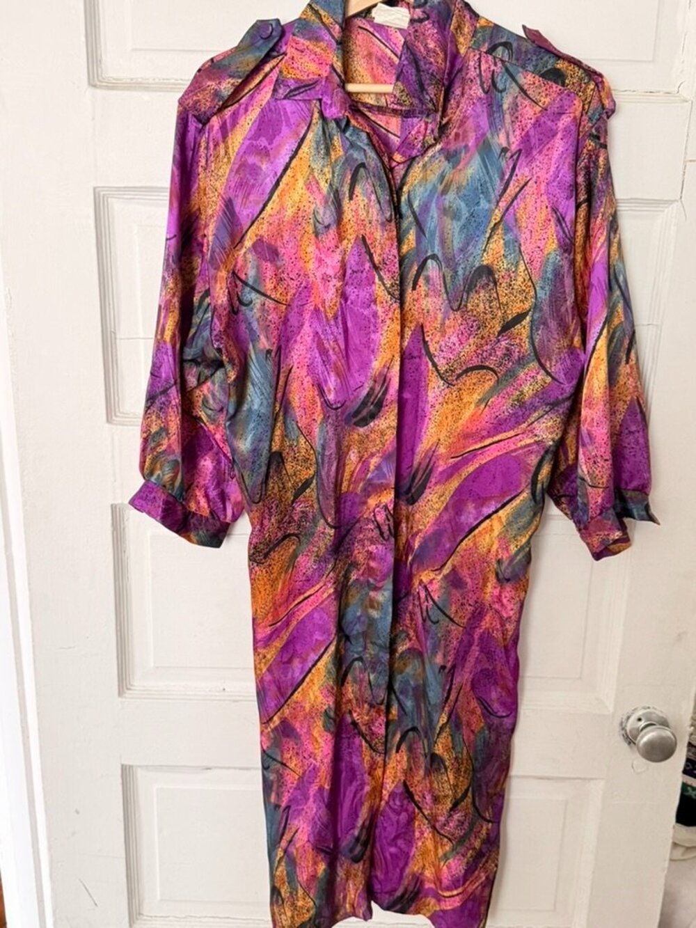 True Vintage 1980s Abstract Print Shirt Dress / Tunic – Size 18